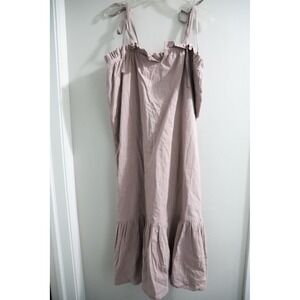 ABLE Womens XL Cotton Tiered Midi Dress Mauve Ruffle Tie Shoulder Boho Flowy